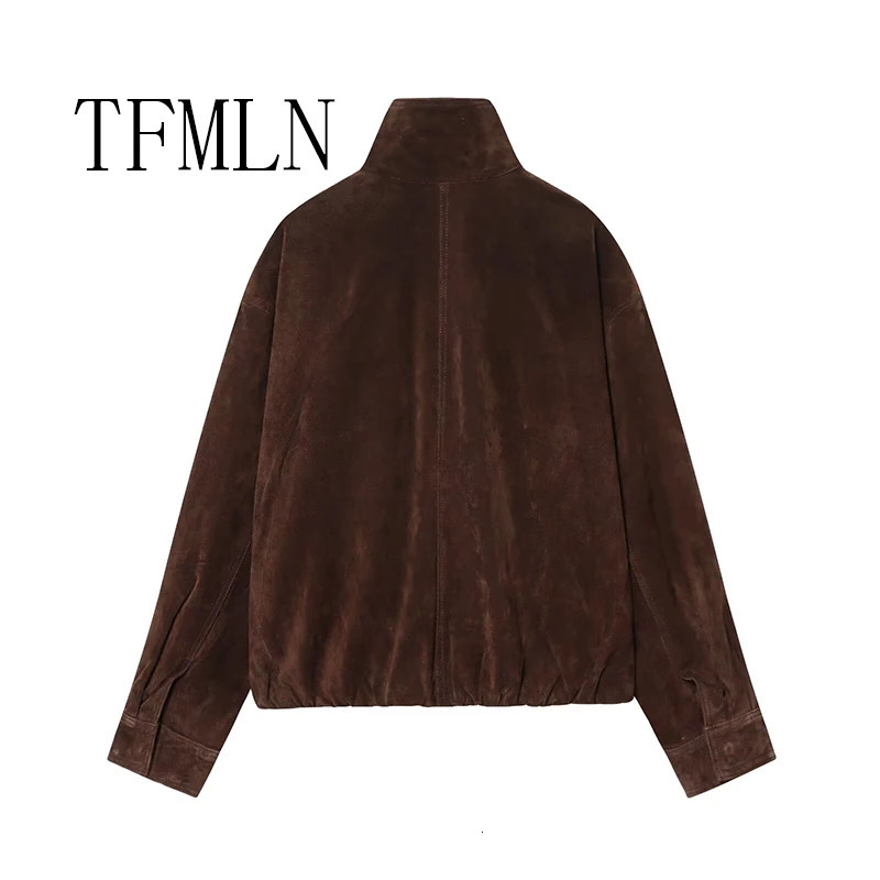 TFMLN Fashion Womens Suede Jackets Female Pockets Elegant Warm Coat Chic Street Zipper Casual Coats 251021