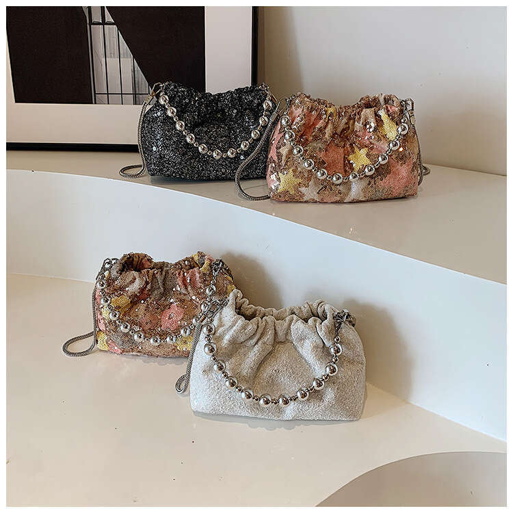 Niche Sequin for Women 2025 New Fashion Versatile Chain Crossbody Handheld Outdoor Small Tote Bag
