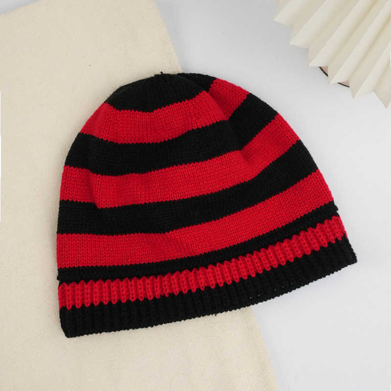 Striped Knitted Hat Style Versatile Wool Hat Warm Ear Protection Hat Hip Hop Color Block Hat H251020