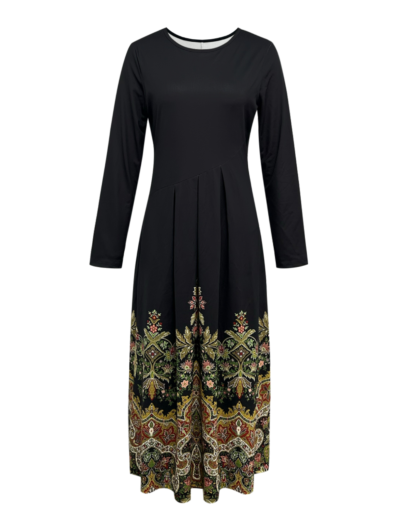 Women's Autumn & Winter Retro Floral Printed Long Sleeve Dress, Milk Silk Fashion Commute Versatile Elegant Straight Dress-CF56274