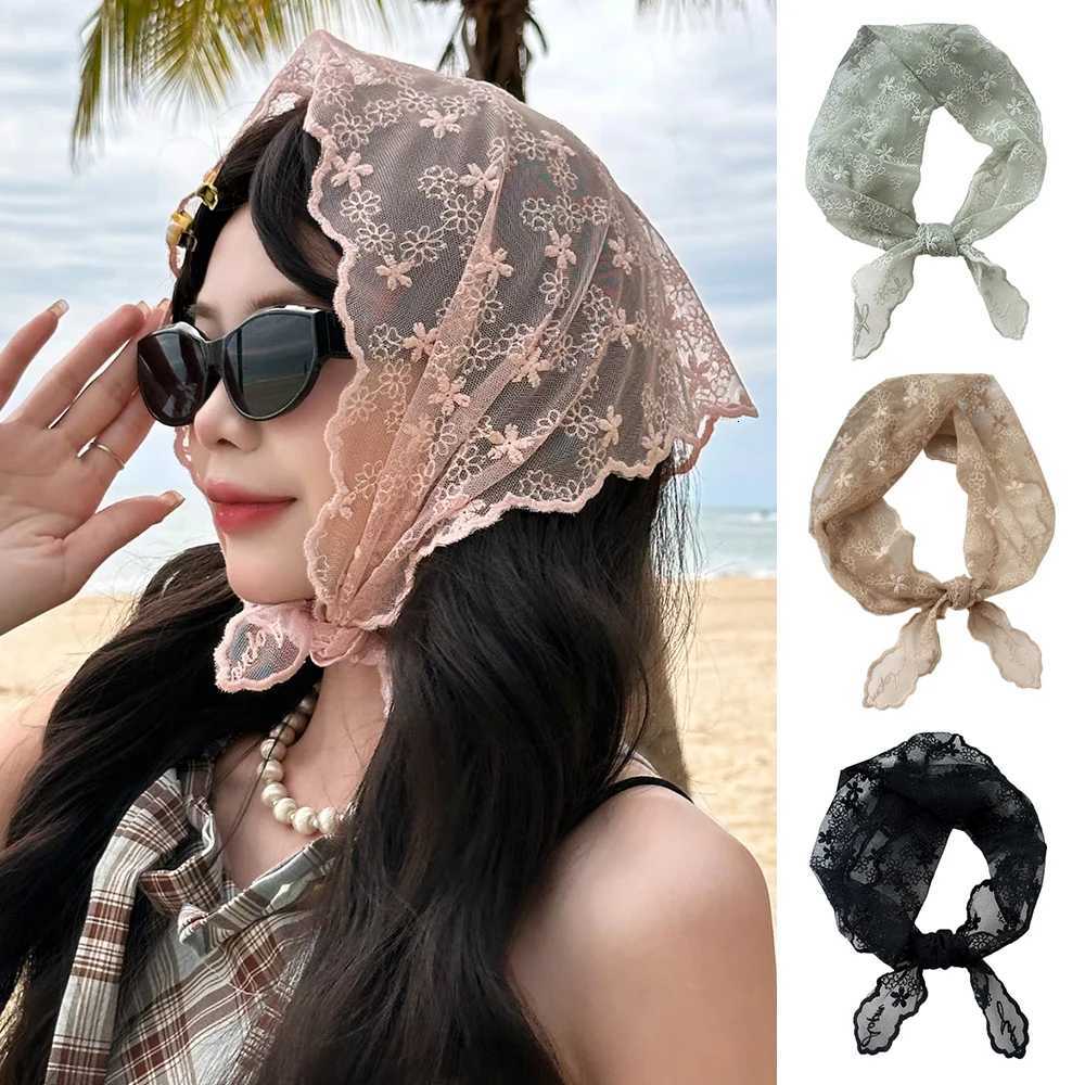 INS Lace Hair Scarf Women Korean Triangle Hair Band Travel Photo Headband Sunscreen Headscarf Girls Linen Cotton Neckerchief W251021