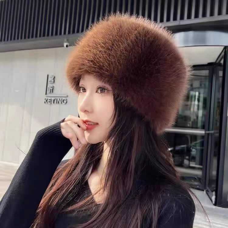 Fox Fur Flat Hat for Women Autumn and Winter Cotton Hat Thickened Furry Warm Ear Protection Fairy Thickened Princess Hat H251020