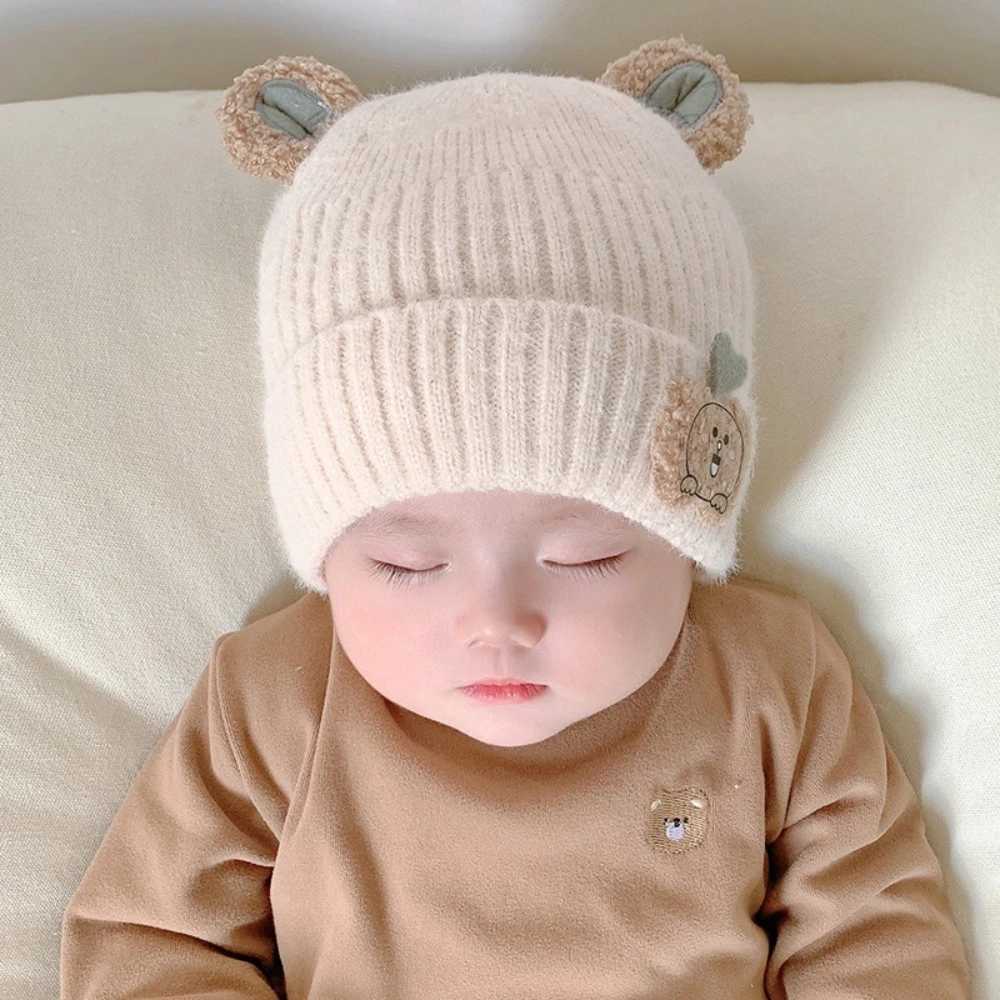 New Baby Cartoon Knitted Hat Cute Bear Earmuff Beanie Soft Thick Kids Warm Headwear Suitable for Fall Winter Kids Gifts J251021
