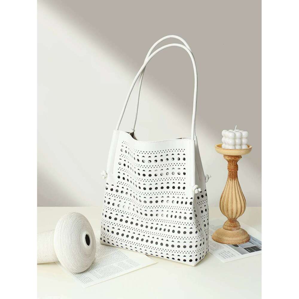 Large Capacity Hollow Out Leather Tote Mother-Child European American Style Shoulder Bag For Women Commuting