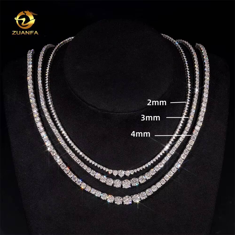 Women Jewelry 925 Silver Classic 2mm 3mm 4mm Necklace Gradual VVS Moissanite Tennis Chain