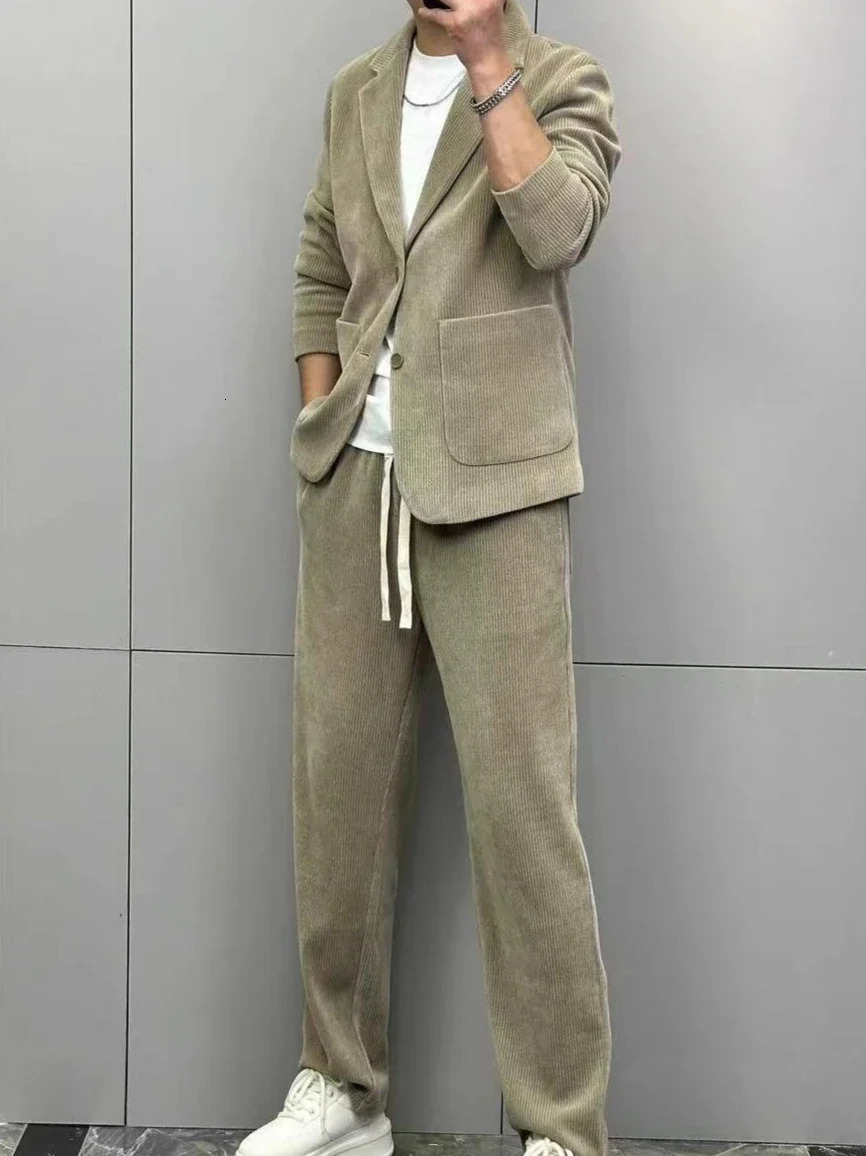 Full Suit for Men Big Size Blazer Business 2 Piece Outfit Set Man Apricot Gentleman Casual Trends Costumes Fashion Pants In 251021