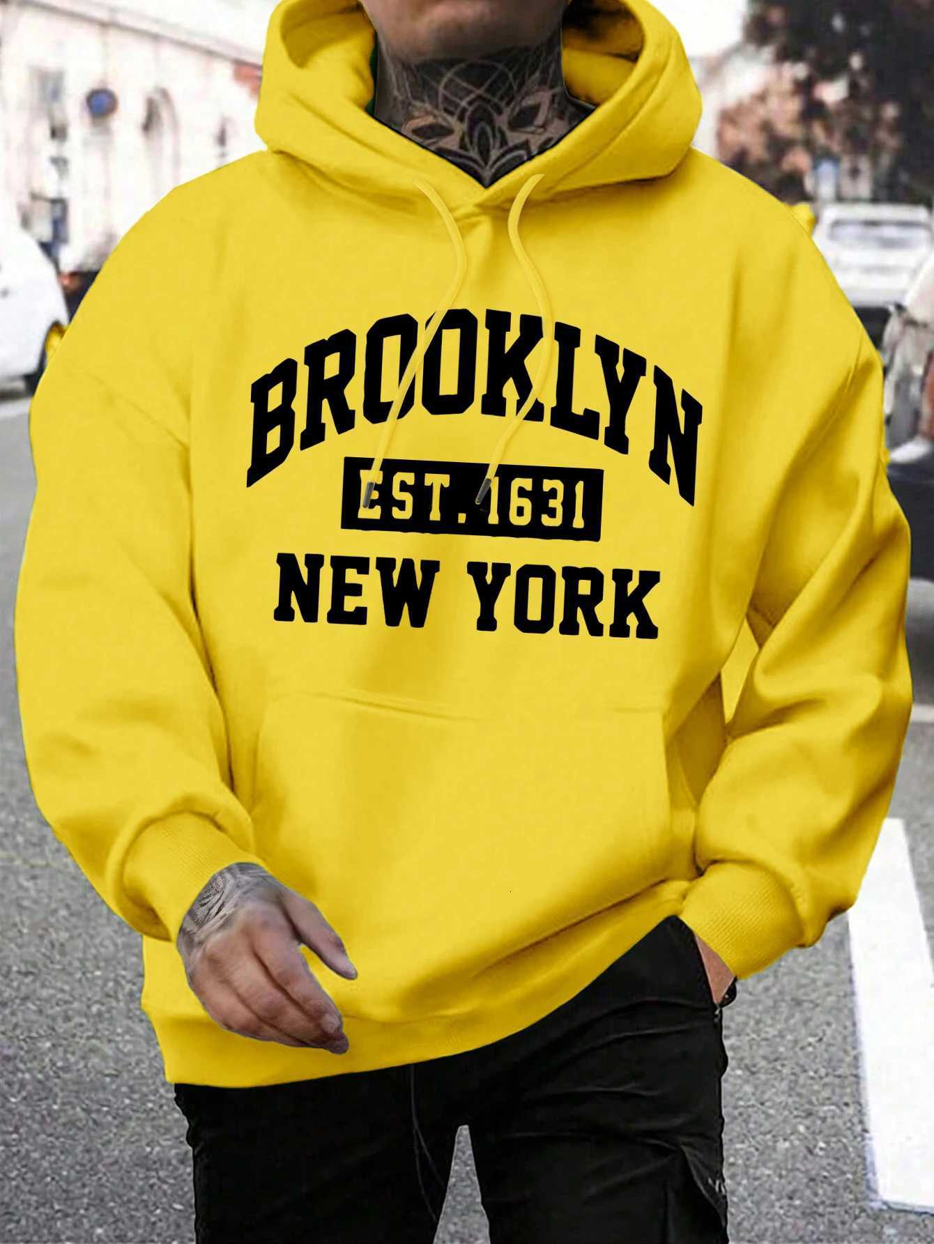 Beooklyn Est 1631 New York Printed Hooded Men Fleece Warm Big Size Hoodies Fashion furliner Hoodie Fashion Casual SXXL Tops W251021