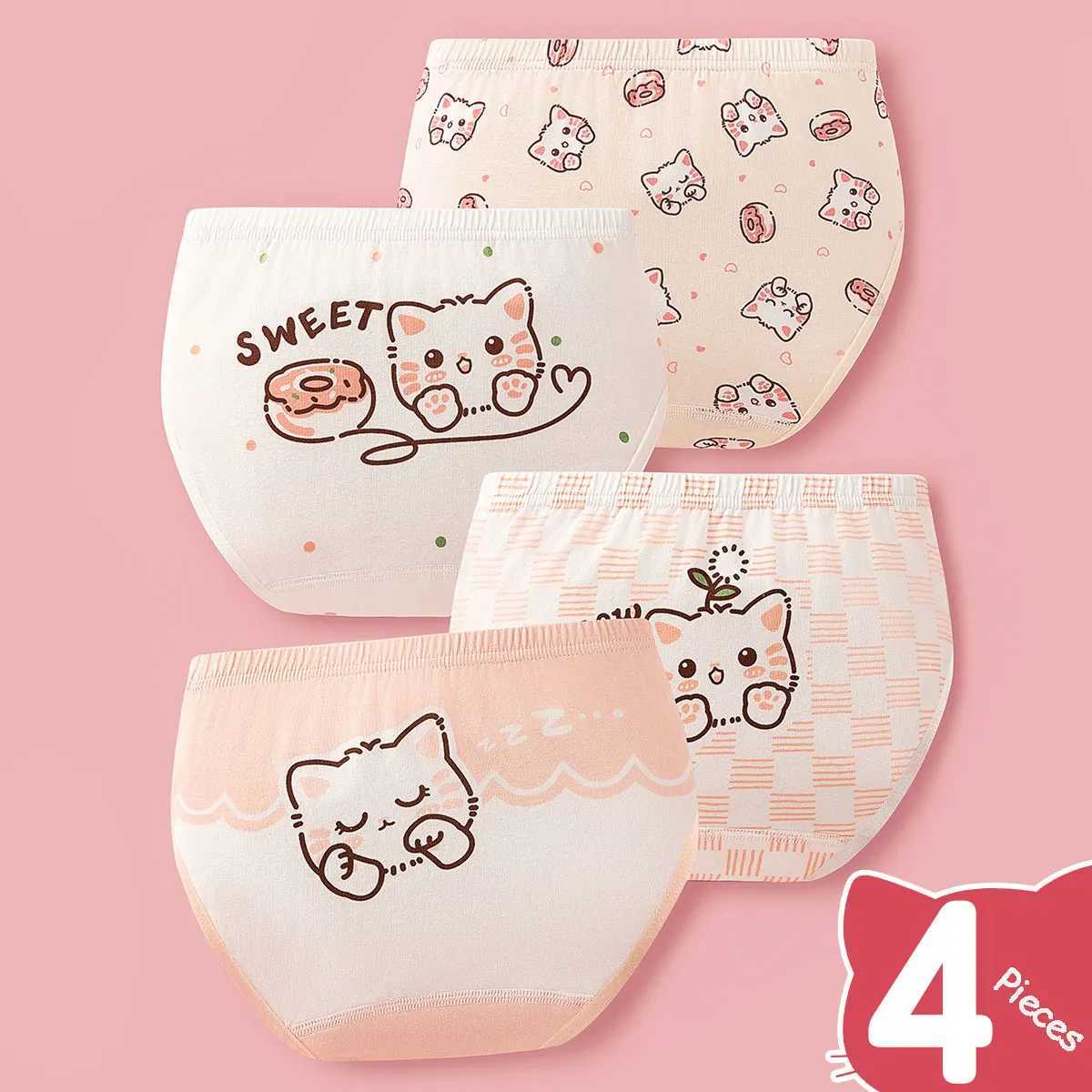 4PCSset Girl Underwear Cotton Cute Cartoon Pet Cat Children Shorts Cute Lovely Underpants Soft Little Girls Kids Boxer Panties J251021