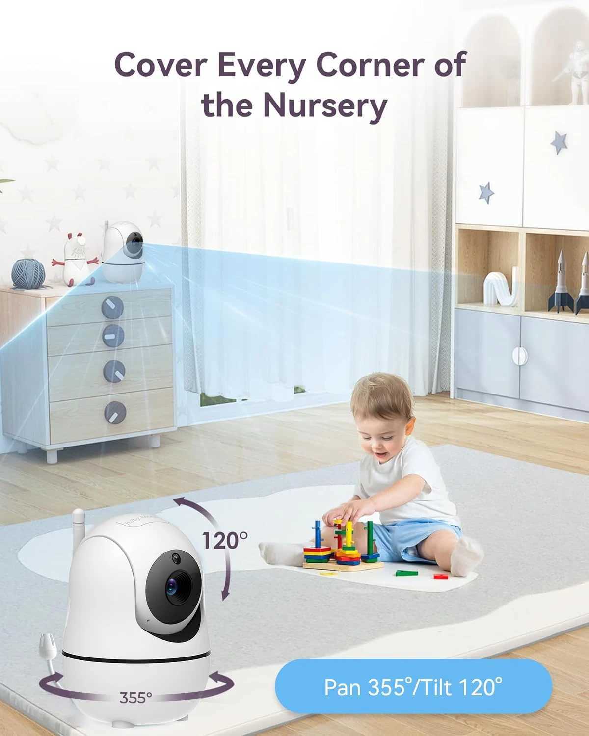 7 Screen Baby Monitor with 2 Cameras and Audio PTZ Baby Camera No WiFi Night Vision 2Way Talk Temperature Sensor and Lullabies J251121