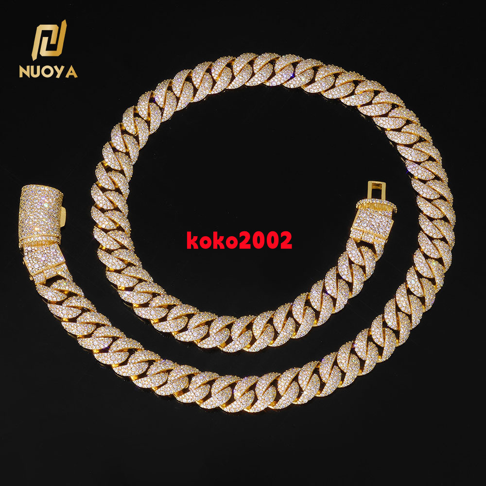 NUOYA New Style Custom 14mm Gold Plated Cuban Link Chain for Men Women Hip Hop Jewelry Iced Out Diamond Chain Fine Necklace Gift