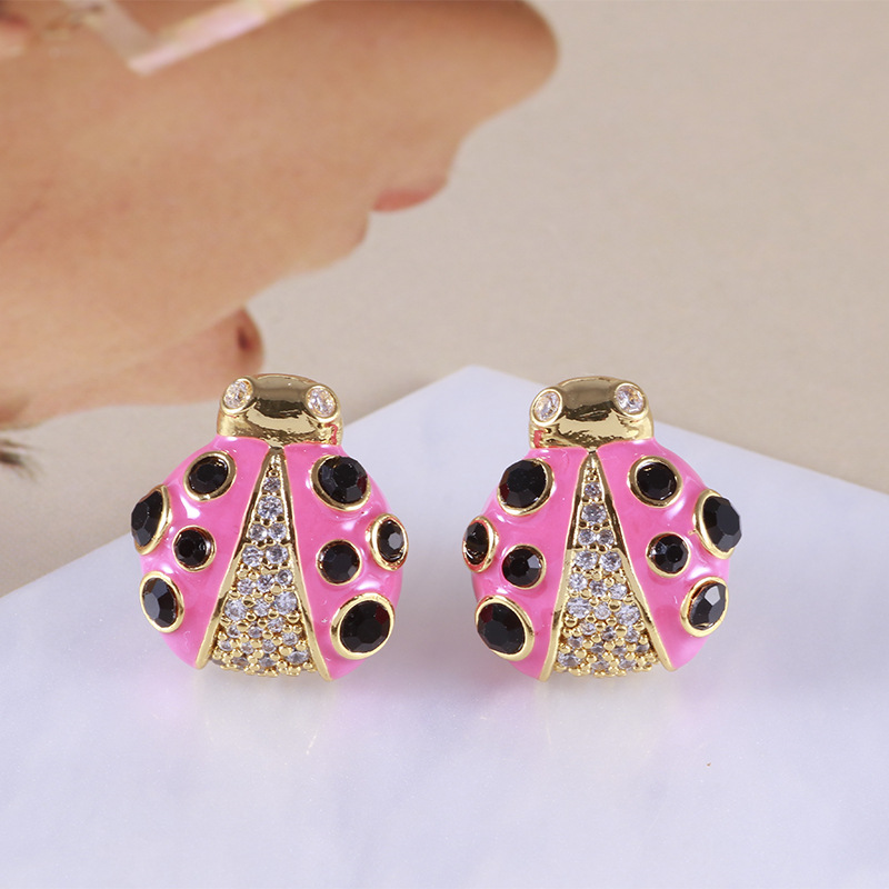 Designer earrings diamond earrings Retro pure silver enamel earrings for women colorful zircon seven star ladybug sweet and fashionable creativity fre
