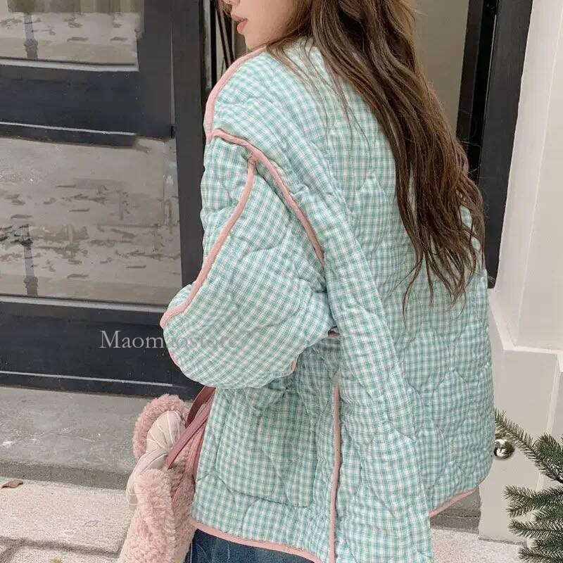 New Rhombus Small Tops Floral Quilted Cotton-Padded Jacket Outerwear Winter Double-Sided Wear Mid-Length Cotton-Padded Jackets womens coat