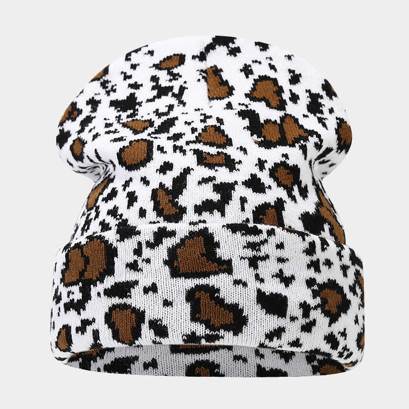Fashion New Leopard Print Jacquard Knitted Hat Thickened Warm Unisex Autumn Winter Large Head Circumference Ear Protection Wool Hat H251020