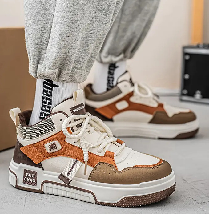 2025 High-top men's shoes winter niche design versatile casual board shoes teenagers students sports thick-soled climaxing shoes