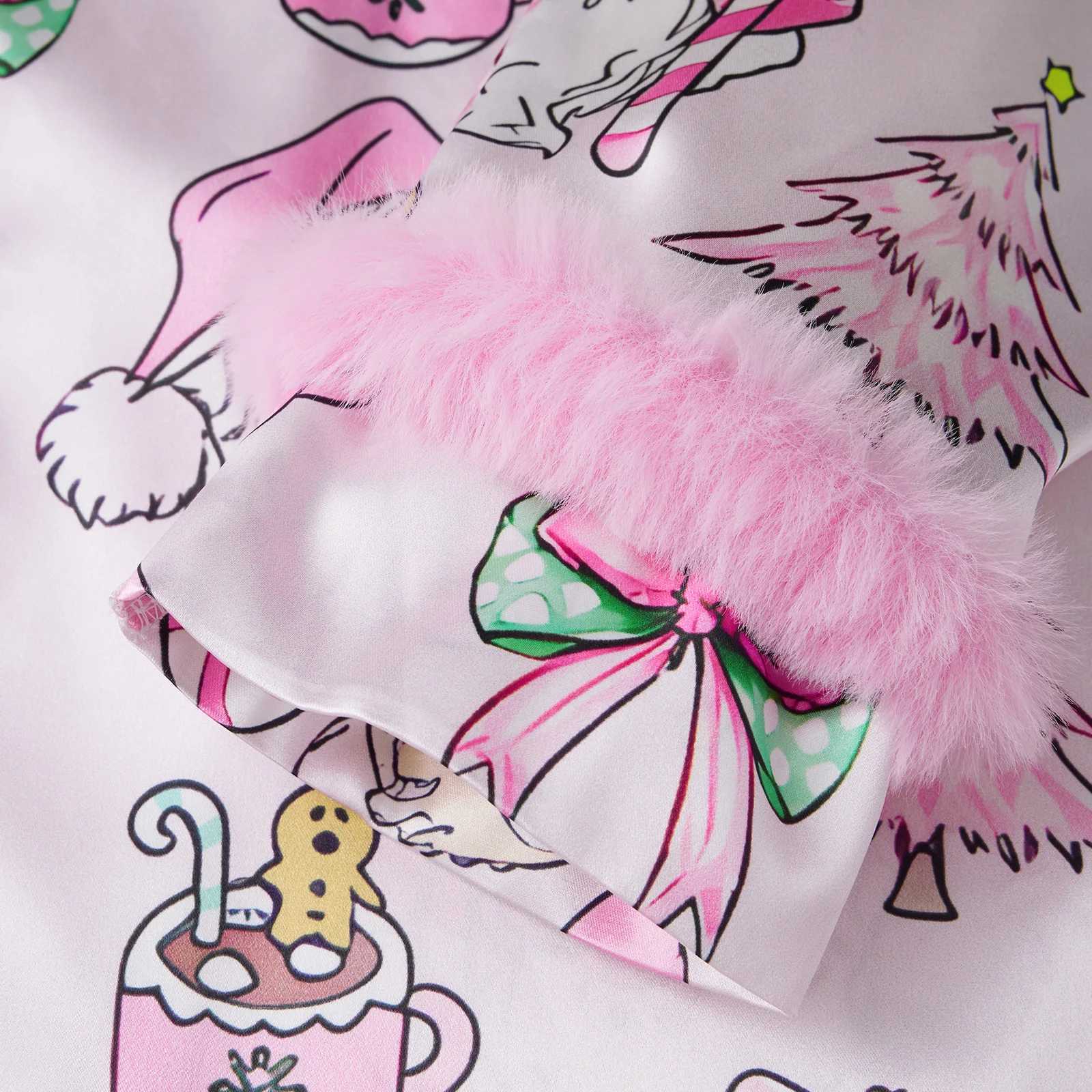 Mommy and Me Matching Pajamas Santa Tree Print Button Down Long Sleeve Lapel Tops Pants Family Sleepwear L251021M9U3