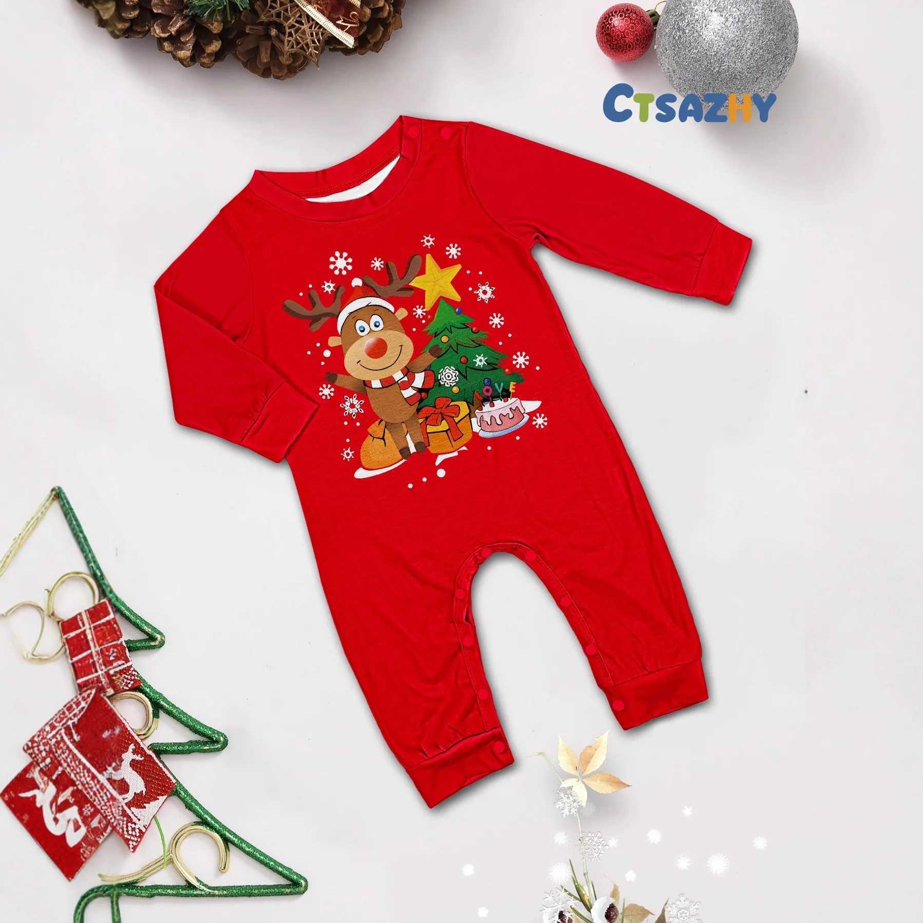 2025 Christmas Family Matching Pajamas Adult Kid Baby Outfits Deer Stars Tree TopsPants 2PCS Xmas Sleepwear Pyjamas Dog Clothes L2510215B1X
