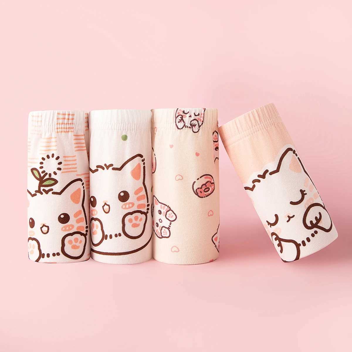 4PCSset Girl Underwear Cotton Cute Cartoon Pet Cat Children Shorts Cute Lovely Underpants Soft Little Girls Kids Boxer Panties J251021