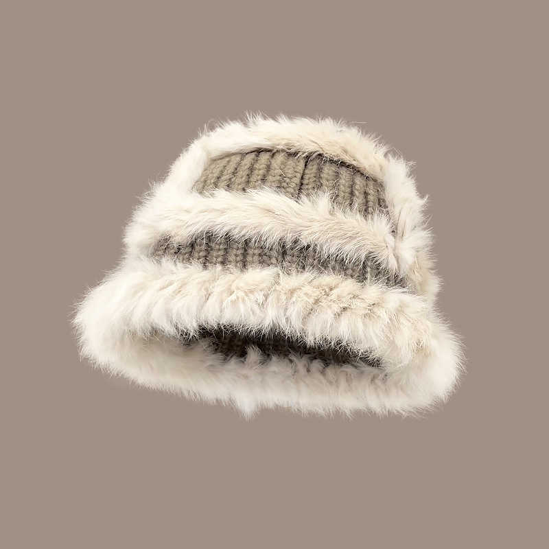 Versatile Rabbit Fur Knitted Fisherman Hat for Women Slimming Autumn and Winter Ear Protection Warm Knit Hat Plush Hat H251020