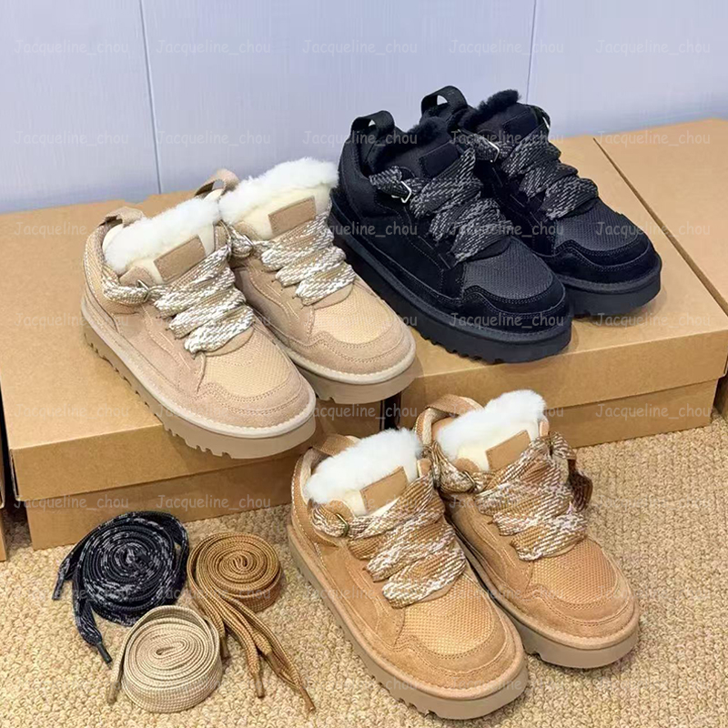 Designer Lowmel Sneakers Trainers Jumbo Lace Up Boots Winter Fur Snow Boot Womens Ankle Platform Booties Tazz Tasman Sand Chestnut Black Size 35-44