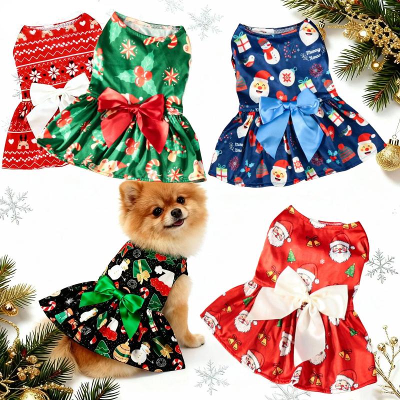 Christmas Pet Clothes Round Neck Sleeveless Printed Dress Santa Claus Snowflake For Small Medium Large Dogs Year Present H260129