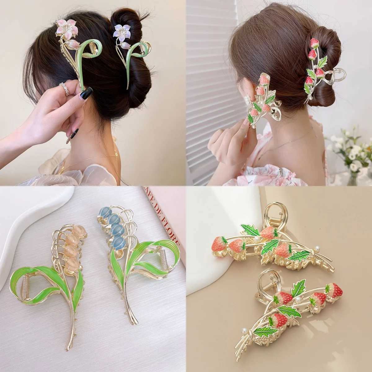 Womens Alloy Claw Hair Clips Antiskid Shark Clips Plate Hair Grab Clips Flower Hair Clips Girls Daily Hair AccessoriesW254021