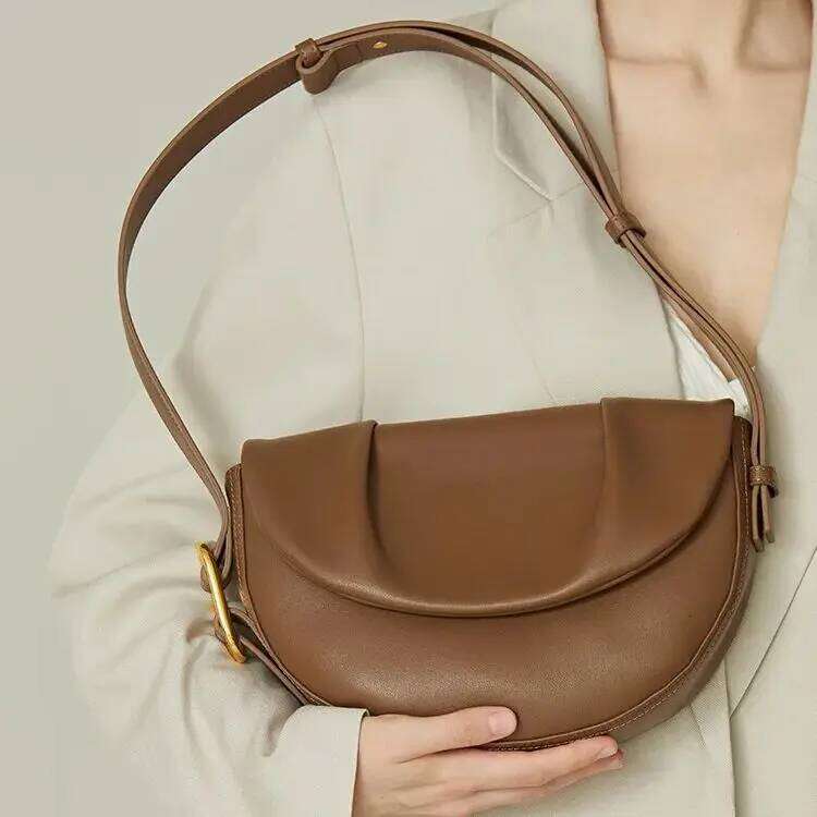 Leather Shoulder Crossbody Cowhide Wrinkled Underarm Saddle Bag Women's Large Capacity 251021
