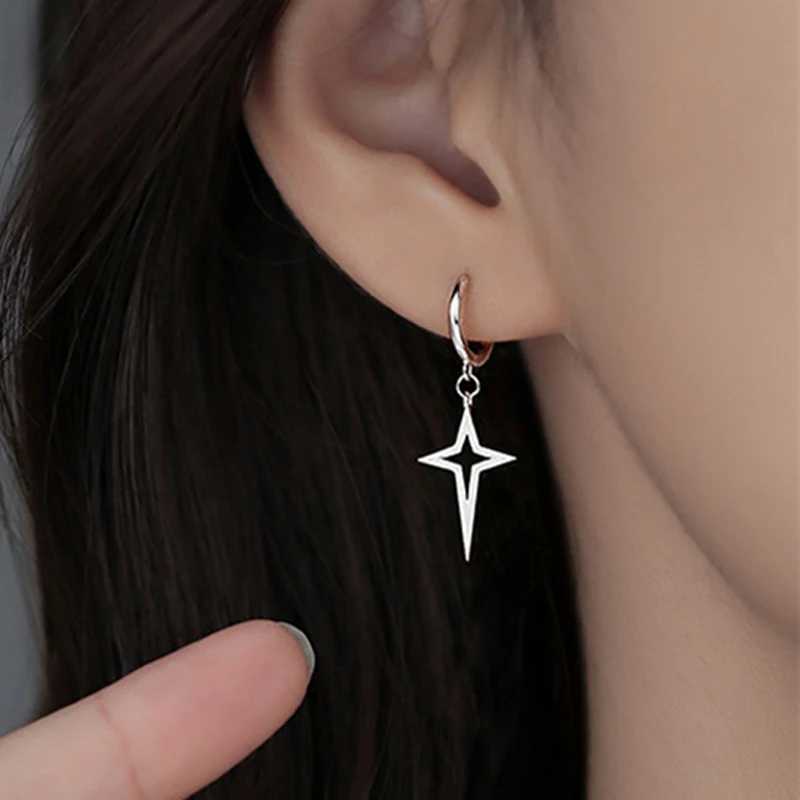 Punk Metal Hollow Star Dangle Earrings for Women Silver Color Vintage Cross Drop Earrings Trendy Statement Loop Jewelry Gift J251021