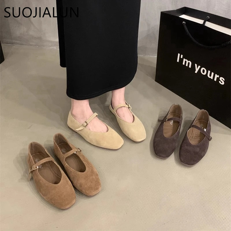 SUOJIALUN Autumn Women Flat Shoes Fashion Round Toe Ladie Ballerinas Shoes Soft Flat Heel Outdoor Casual Mary Jane Shoes 251021