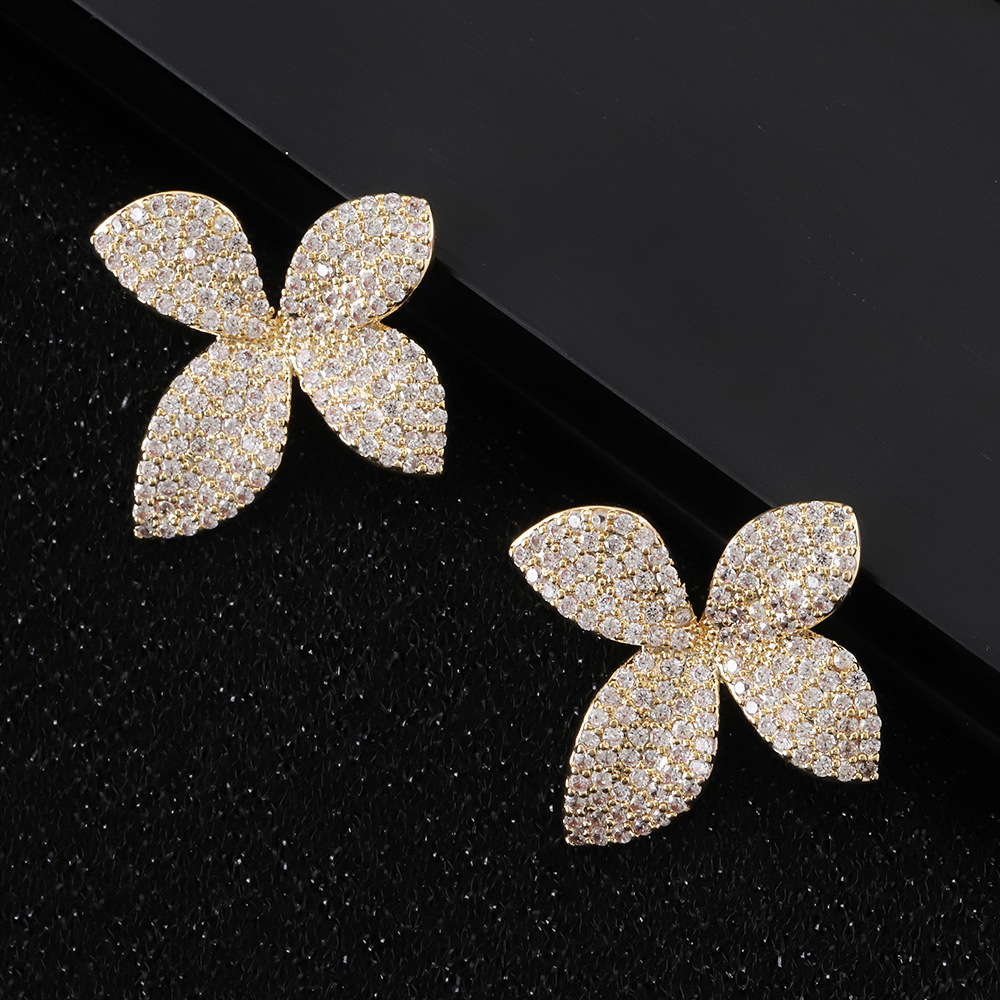 Gold earrings Zircon inlaid fashionable temperament classic retro elegant compact earrings free shipping Designer earrings luxury earrings