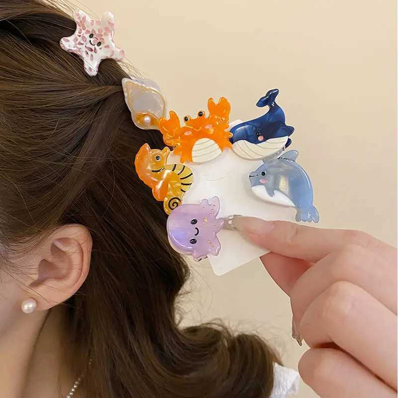 Creative Marine Organism Hairpins Interesting Cute Cartoon Small Hair Clip Starfish Jellyfish Mini Hair Accessories For GirlsW254021
