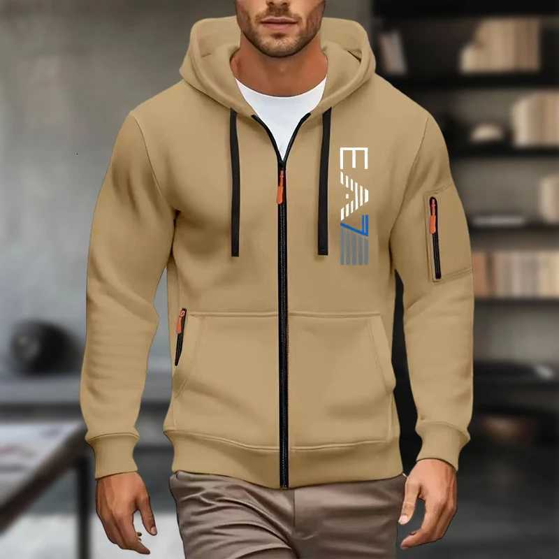 FallWinter Bestselling Casual Fashion Mens HighQualit Solid Color Zippered Sweatshirt Thick Long Sleeve Hooded W251021