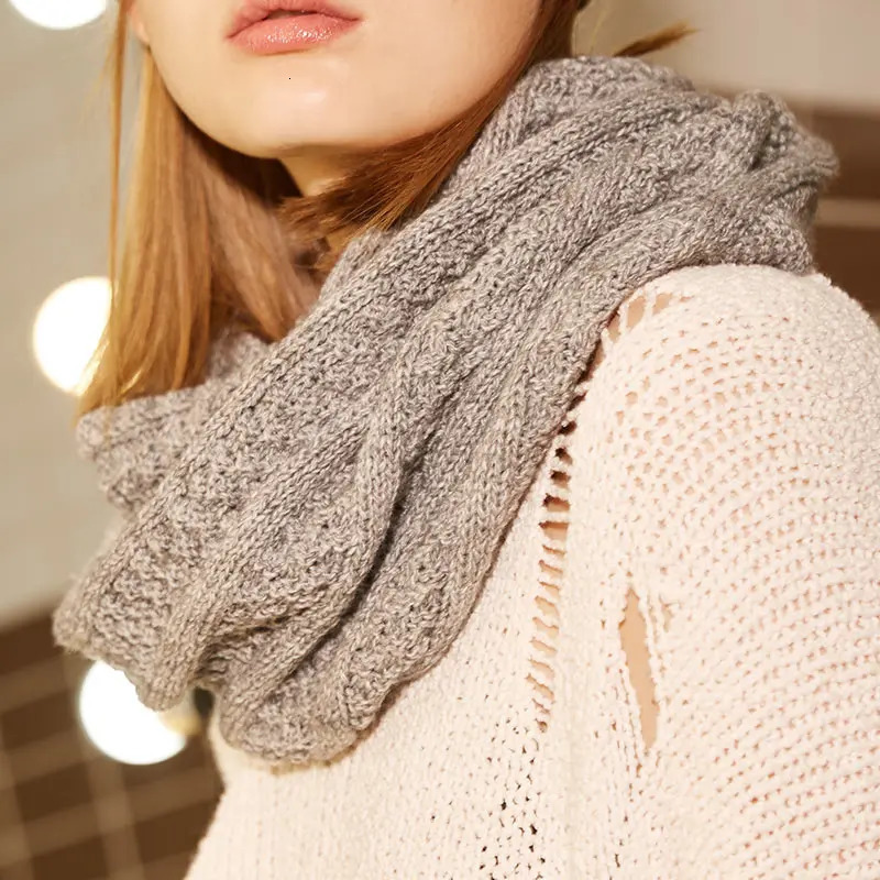 ENJOYFUR women winter scarf warm wool knitted ring scarves for girl fashion strip flower female solid long neckerchief 251021