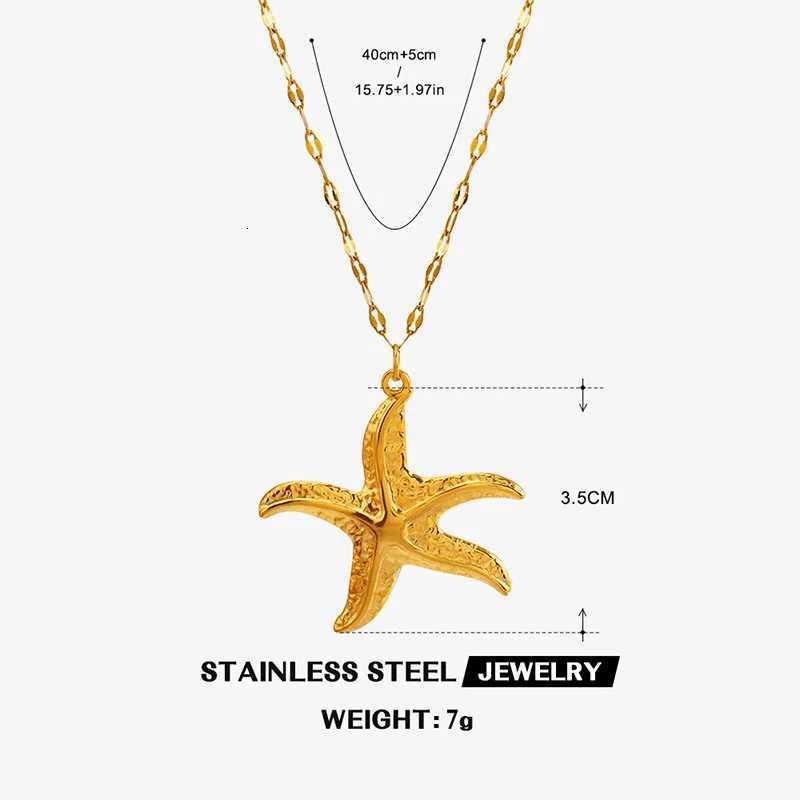 Stainless Steel White Enamel Turtle Conch Gold Color Big Starfish Pendant Necklace for Women Party Daily Jewelry GiftsXJ250717