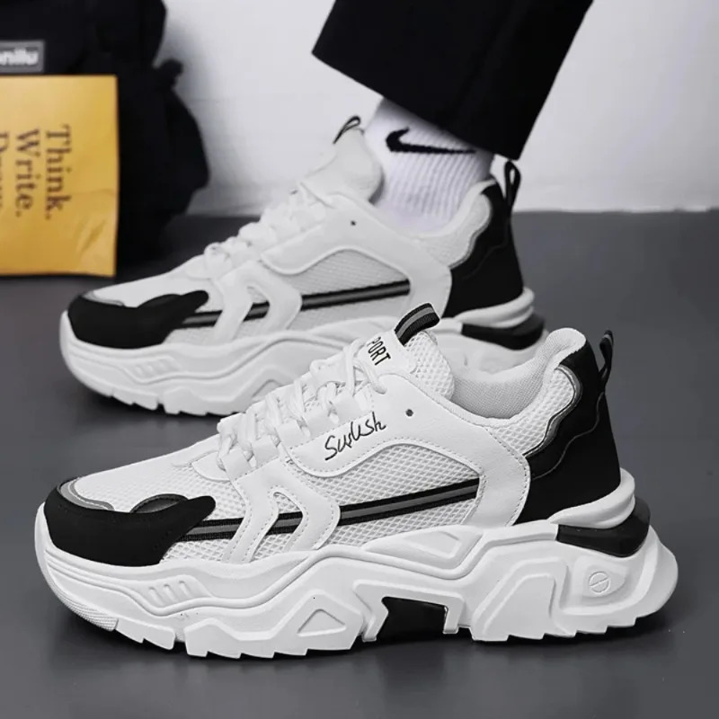 Fashion Mens Thick Sole Platform Sneakers Breathable Mesh Lightweight Low Top Dad Shoes Casual Sports Walking Shoes 251017