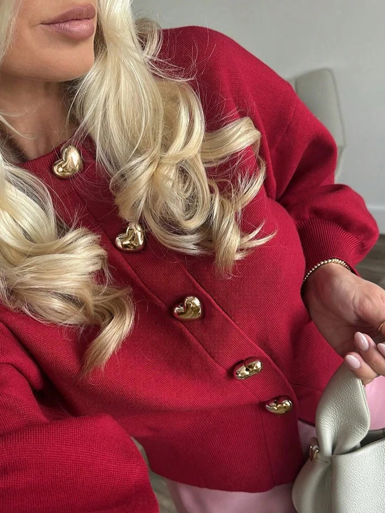 AutumnWinter Arrivals y Fashion n HeartShaped Metal Buckle Cardigan Elegant and Versatile Knitwear Top for Women 251017