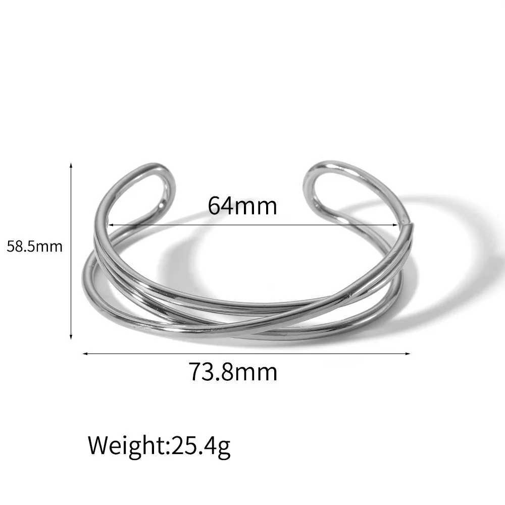 High Quality Cross Line Geometric Stainless Steel Gold Plated Open Simple Big Hollow Bangles Bracelet For Women Girls J251021