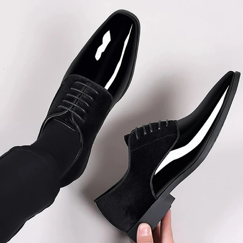 Black PU Patent Leather Shoes for Men Casual Business Shoes Lace Up Formal Office Work Shoes for Male Party Wedding Oxfords 251021
