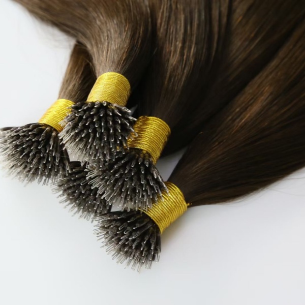 European Remy 100% Nano Hair Extensions Human Hair Nano Ring Brown 22 Inch Double Drawn Keratin Link Nano Bead Hair Extensions