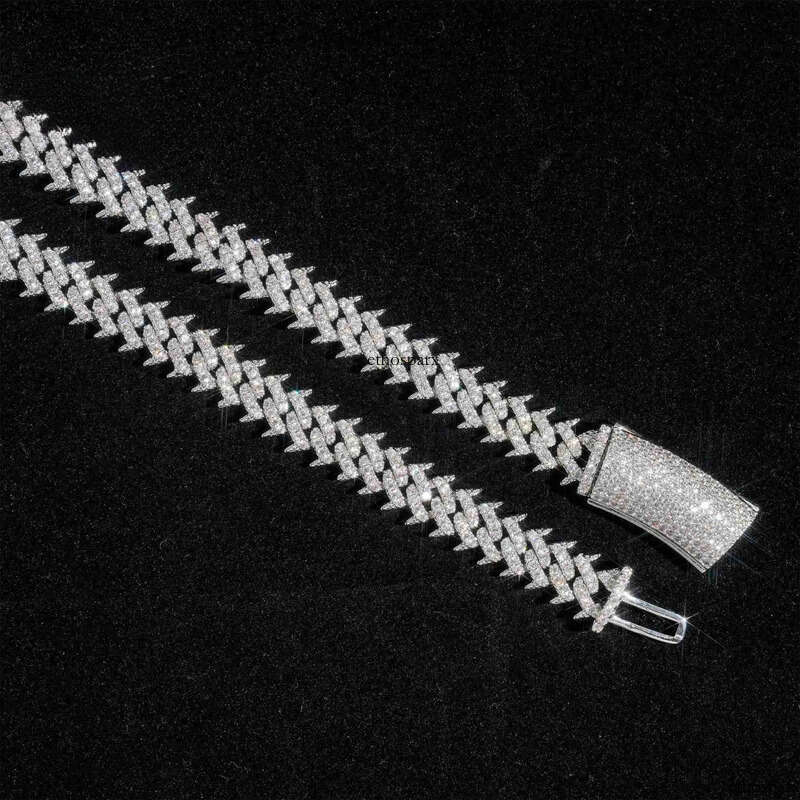 China supplier wholesale price 10mm spiked cuban link 14k gold plated VVS moissanite chain