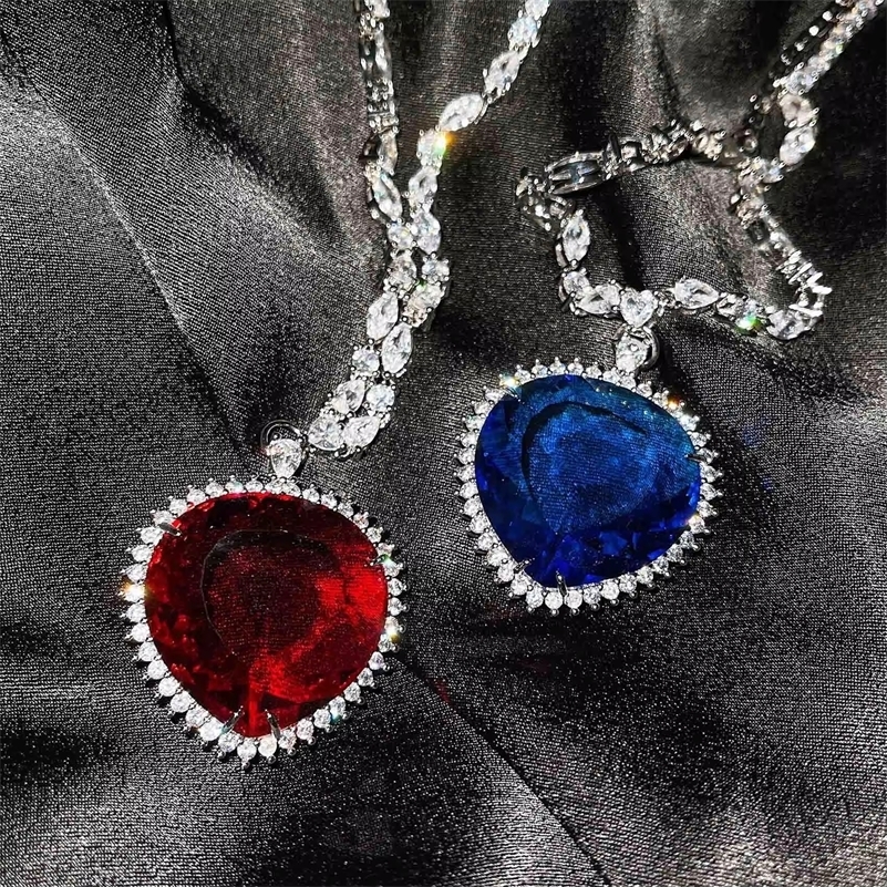 Blue Red TITANIC Heart of the Ocean Necklaces for Women Romantic Crystal Chain Pendant Necklaces Jewelry Gift Christmas Gifts 251020