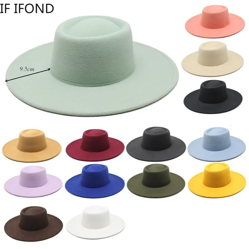 Classic British Style 95CM Big Wide Brim Fedora Hat For Women Fashion Autumn Winter Felt Church Hats Wedding Dress Jazz Cap 251016