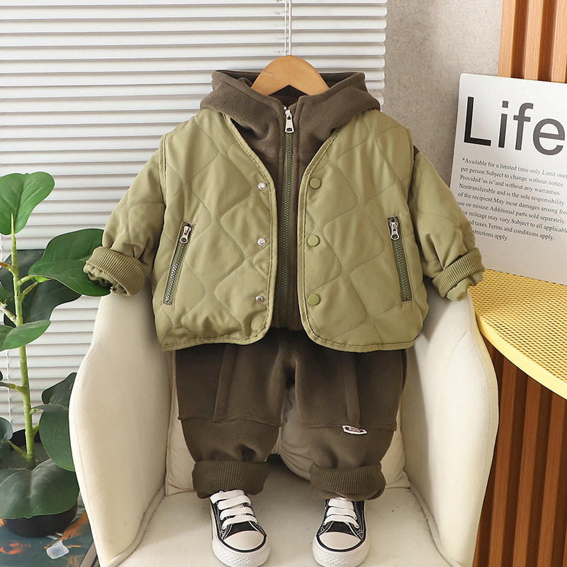 2025 New Boys Winter 3-Piece Set, Fleece-Lined Vest Outfit with Jacket & Pants, Warm Casual Outfit for Toddler Boys