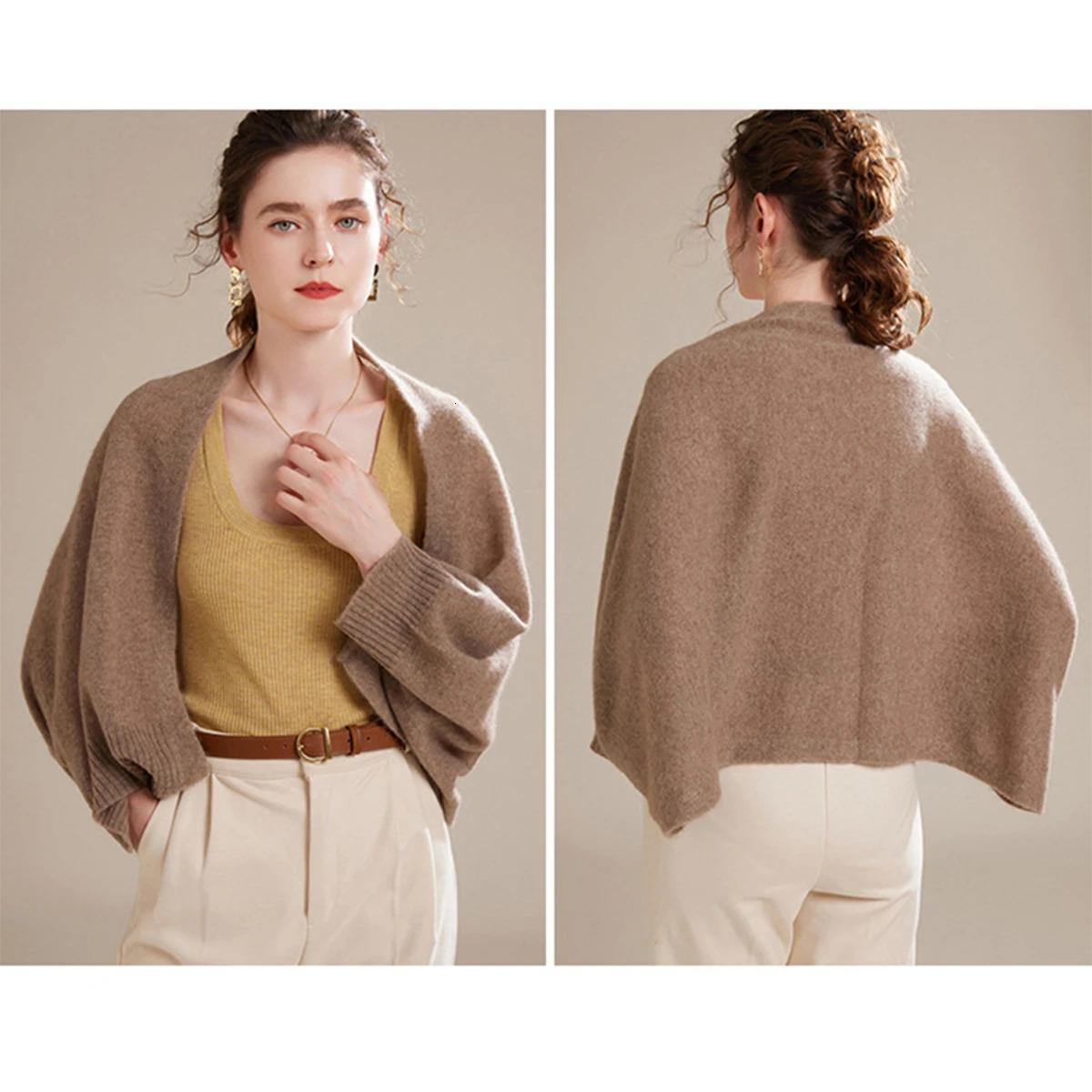 100 Merino Wool Women Batwing Sleeve Cape Sweater Soft Warm Wollen Cardigan Shawl Fashion Knitted Scarf Wraps Dual Use Female 251021