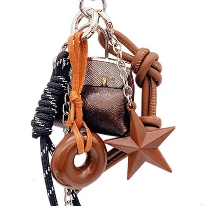 Mini Leather Handbag Chocolate Doughnuts Charms Pendant Keychain Women Bag Decoration Keys Holder Backpack Accessories Gifts W251021