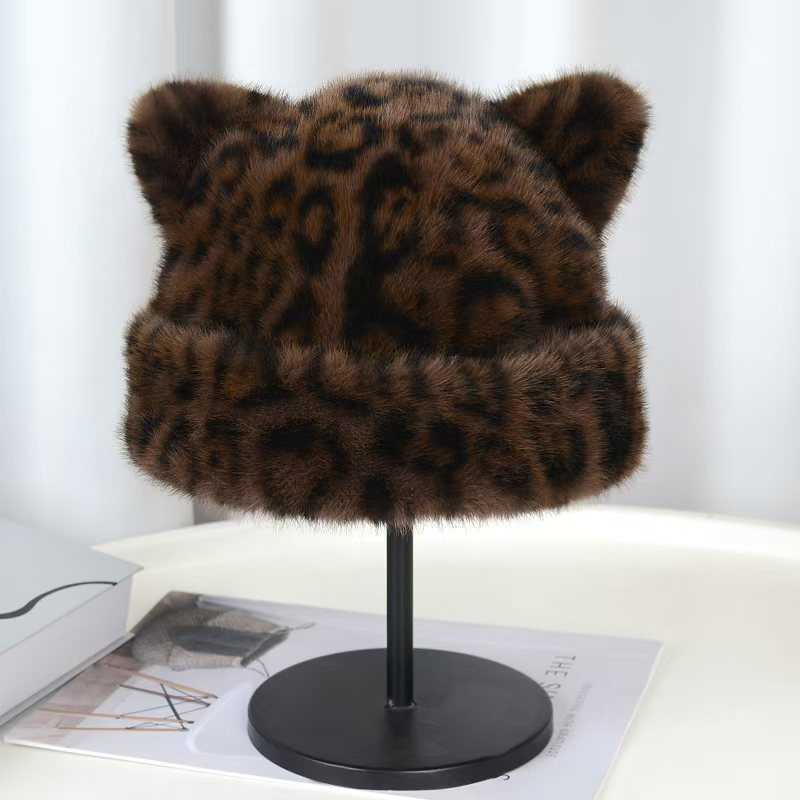 2025 Leopard Print Plush Fisherman Hat Hat for Women Autumn Winter Hat Warm Ear Protection Imitation Mink H251020