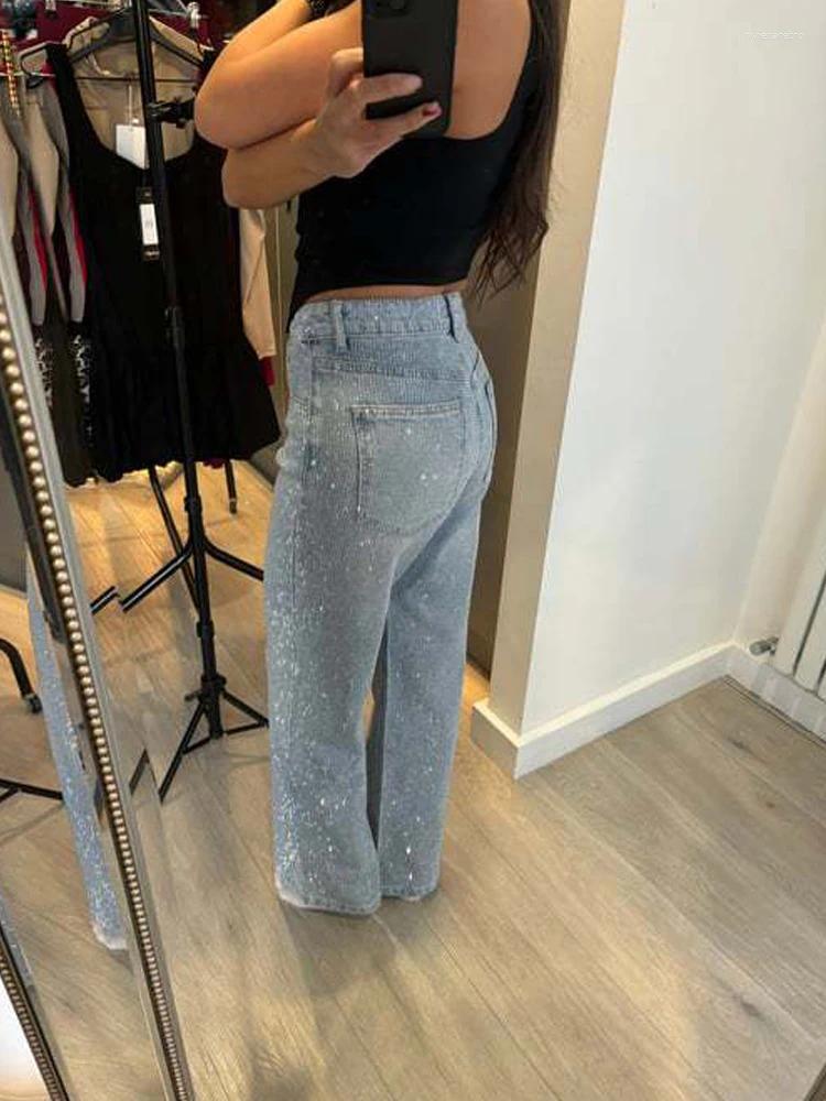 Women's Jeans Y2K Sequin Straight Zipper Wide Leg Women Loose Casual Denim Pants 2025 Spring Summer Female Trousers High Street Clothes Z260313