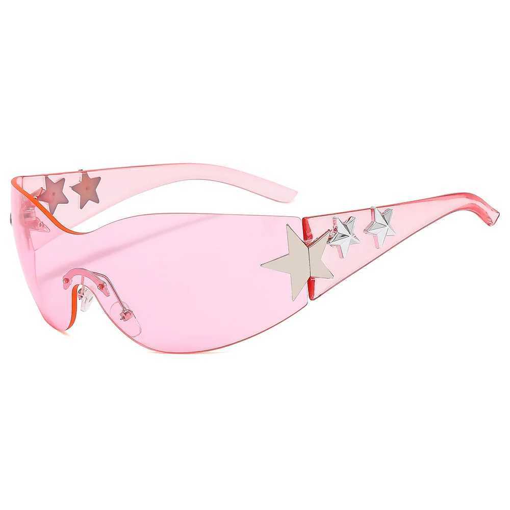 Rimless Y2K Sunglasses for Women and Men Star Wrap Around Sun Glasses Trendy Cool Black Sunglasses Fashion Shades for Outdoor J251114