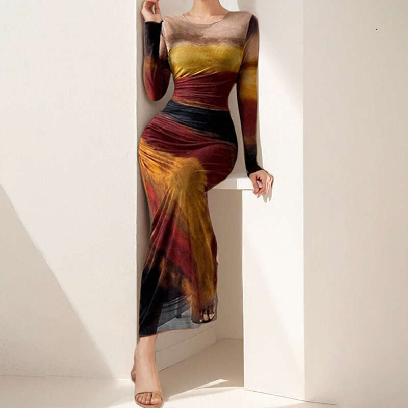 2025 Autumn Women's Fashion Elegant Sexy Slim Waist Long Sleeve Dress