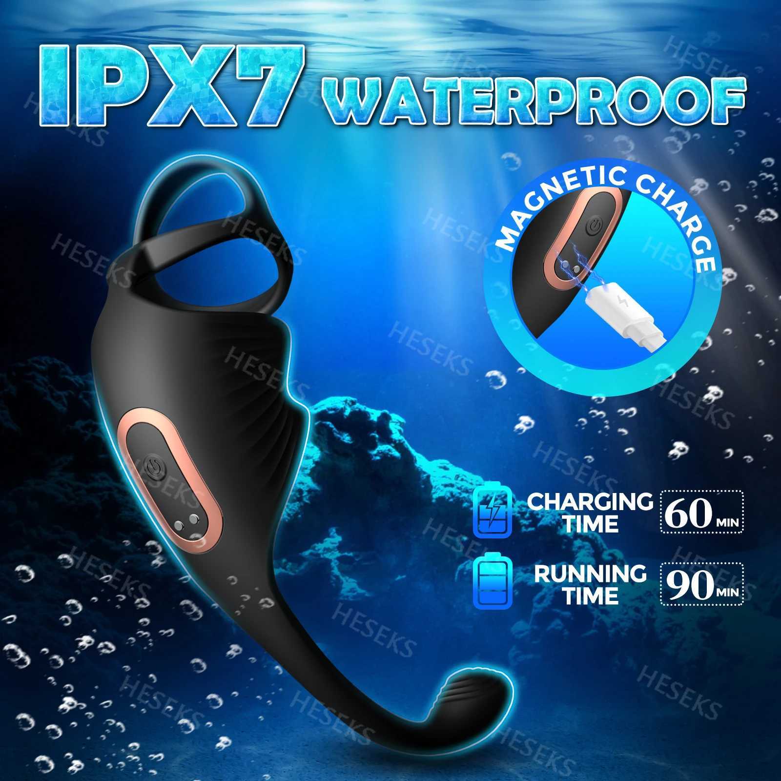 HESEKS 3 in 1 Prostate Massager Vibrating Cock Ring Anal Plug with Mini Bullet Taint Stimulator Remote Control Mens Sex Toys 18 L251021