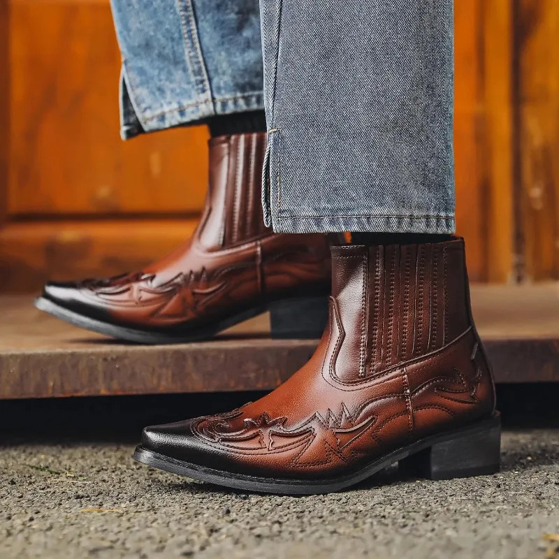 Mens Boot Handmade Wedge Ankle Boots for Men Western Cowboy Boots Unisex Mens Leather Shoes HardWearing251020